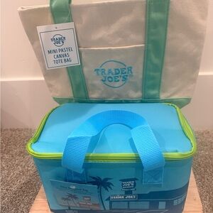 Trader Joe's Mini Pastel Canvas Tote and Cooler Bag Set